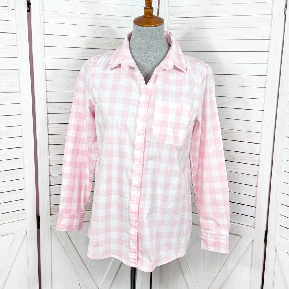MarleyLilly Gingham Check Button Up Shirt Pink‎ White Size Small